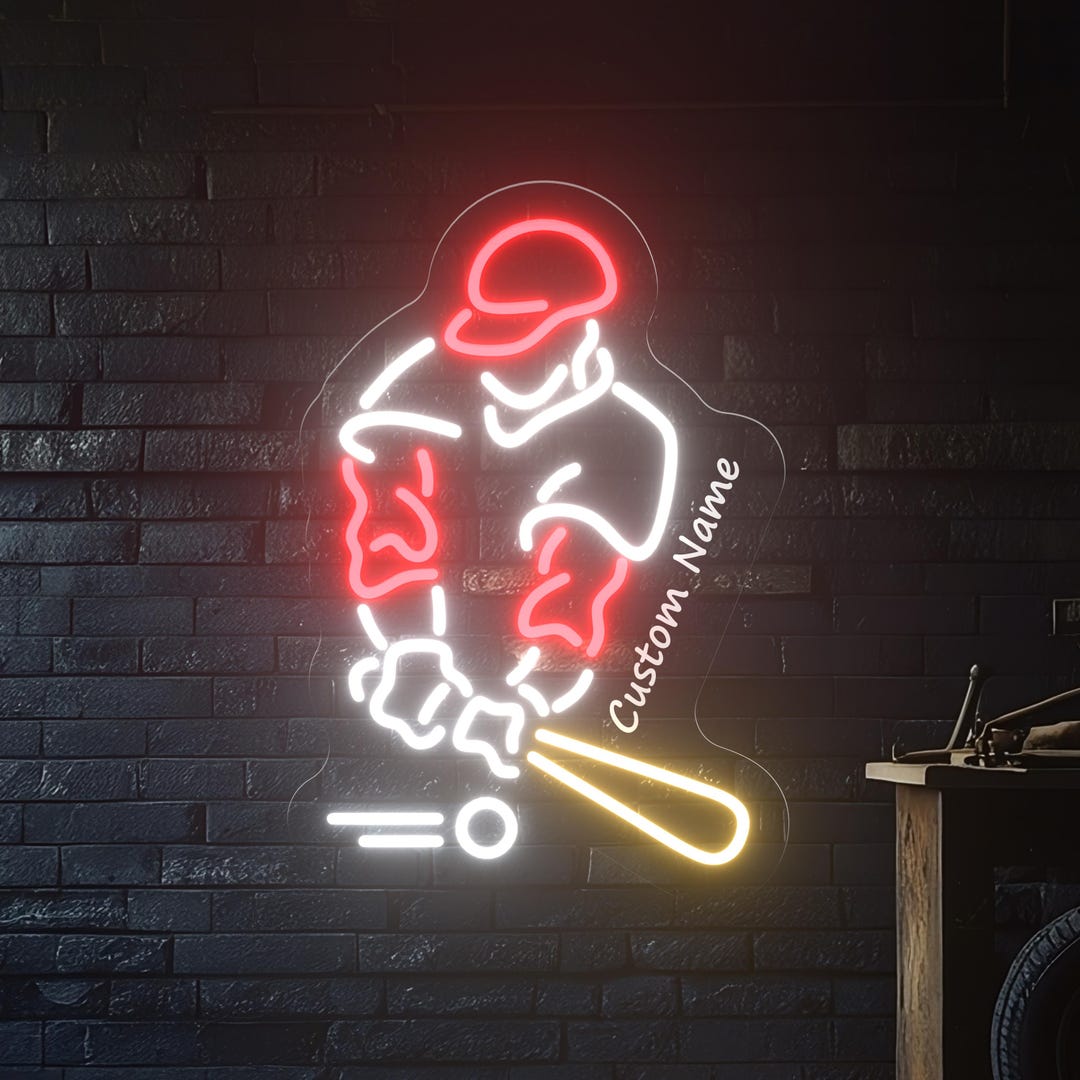 Baseball Player Neon Sign, Custom Name LED Wall Decor, Sports Neon ...