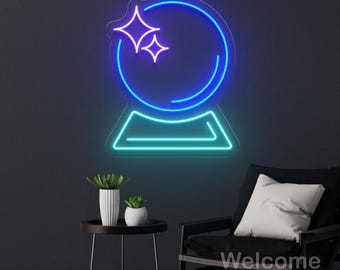 Crystal Ball Neon Sign, Mystical LED Wall Light for Witchy Interior, Tarot Studio Decor