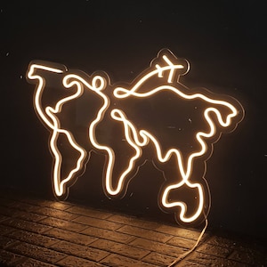 Travel Map Neon Sign, LED Light Up Sign, World Map Wall Decor, Traveler Gift, Bedroom Wall Decor, traveling Wall Art, Gift for Home, Room