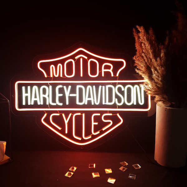 Harley Davidson - suspiro de neón, luz de neón Harley Davidson, dormitorio con letrero de neón, letrero luminoso para pared, decoración de pared con letrero de neón Harley Davidson