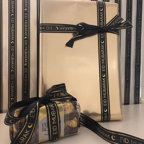 Eid Mubarak Luxury Ribbon 5 metres - Black Gold