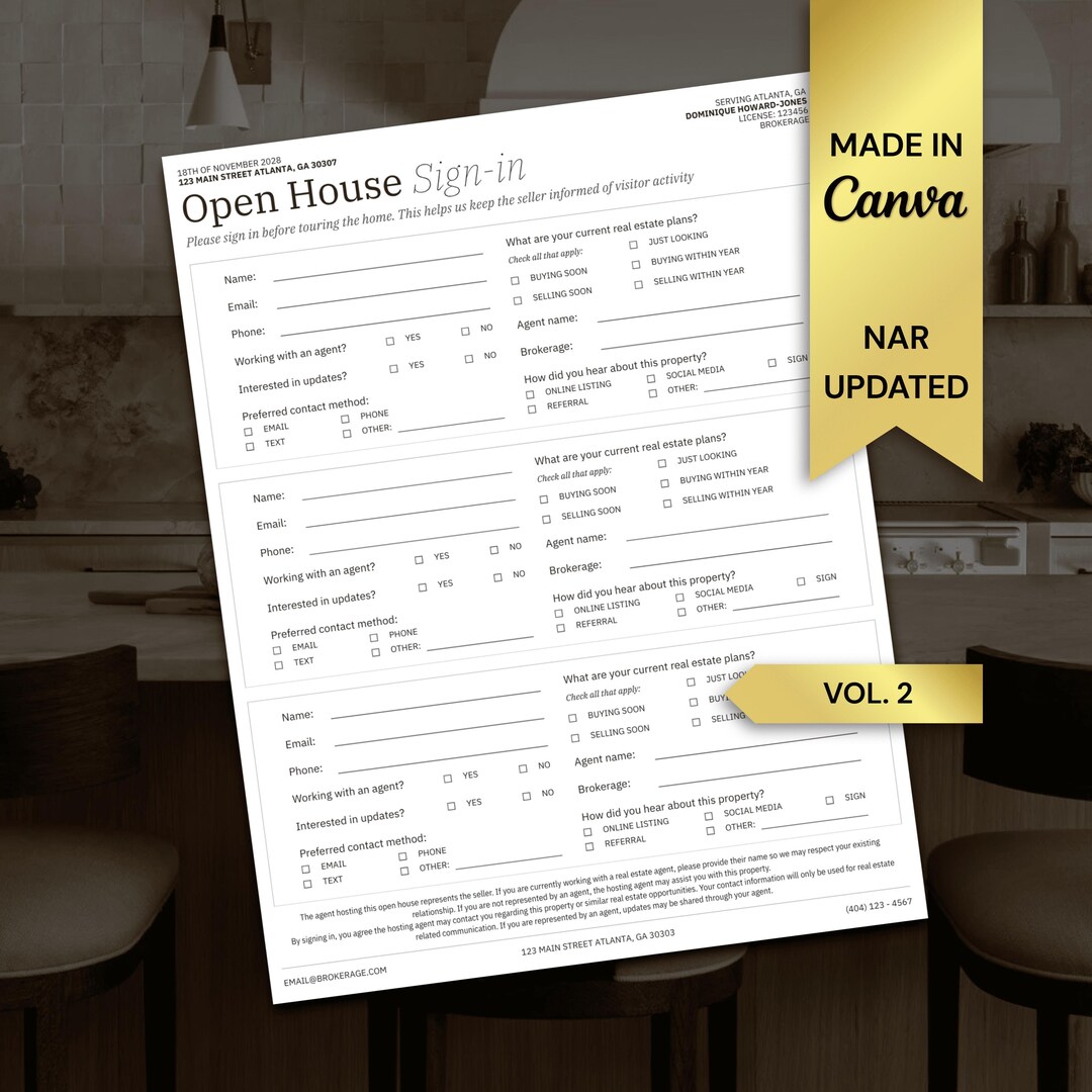 Open House Sign In Template Real Estate Open House Sign-in Sheet Editable Canva Template Vol. 2 - Etsy