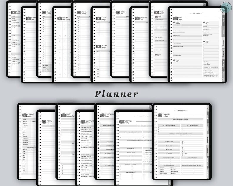 Youtube Digital Planner and Workbook Kit | B&W Video and Content ...
