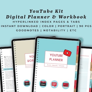 YouTube Digital Planner and Workbook Kit | Video & Content Hyperlinked PDFs in Color | GoodNotes | Notability | Digital Planner iPad