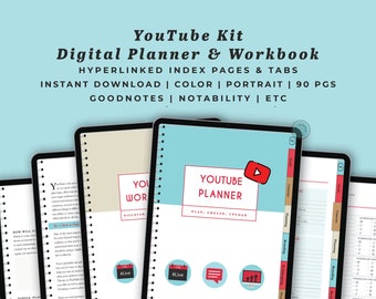 YouTube Digital Planner and Workbook Kit | Video & Content Hyperlinked PDFs in Color | GoodNotes | Notability | Digital Planner iPad