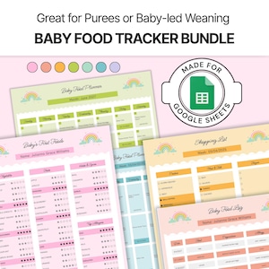 Baby Food Guide Google Sheets Baby Food Template: Baby First Foods, Baby Food Log, Baby Shopping List, Monthly and Weekly Baby Meal Trackers