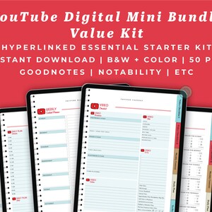 YouTube Digital Mini Bundle Värdepaket | Videochecklistor Veckovis innehållsplanerare Daglig plan Att-göra-lista | GoodNotes Notability iPad-planerare