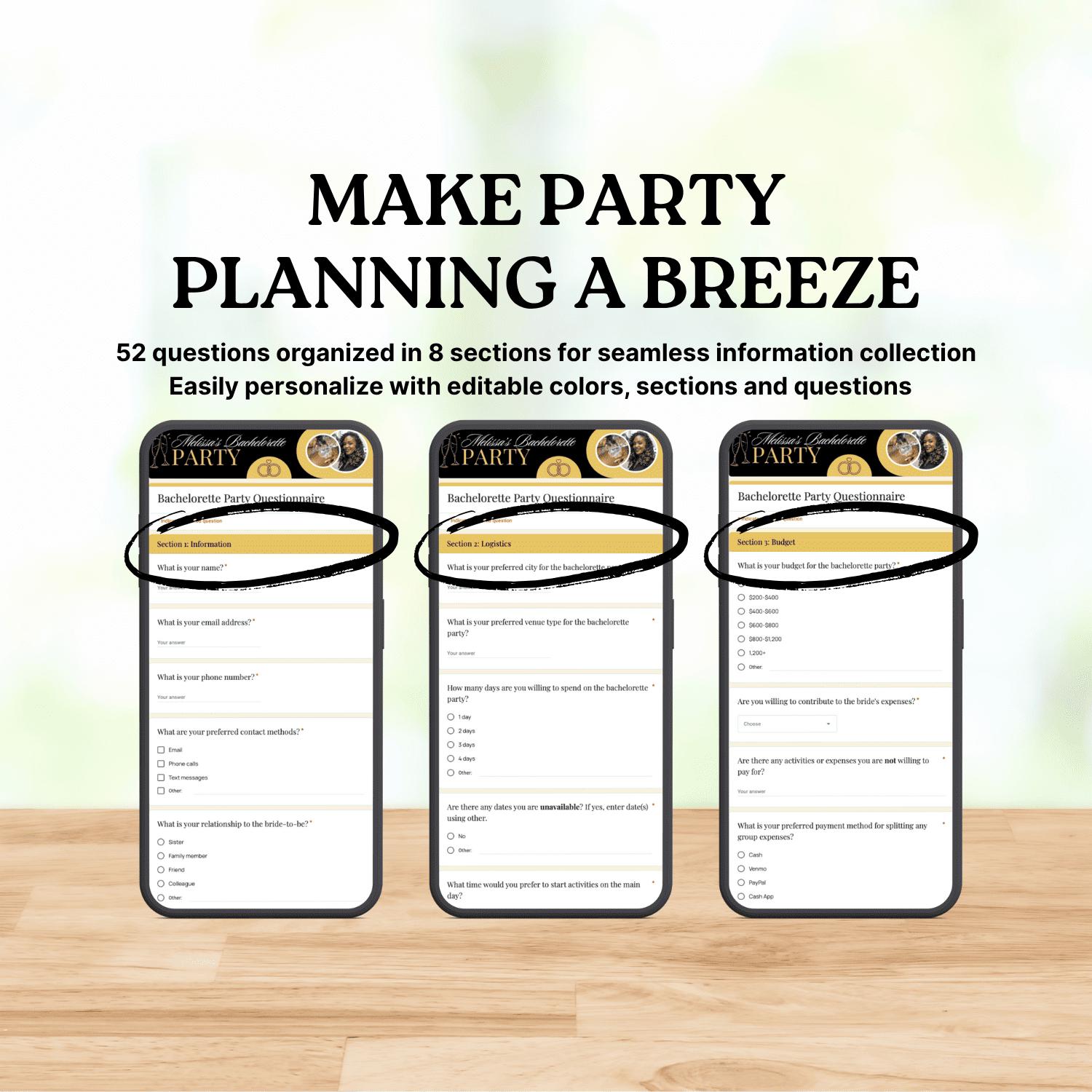 Google Forms Bachelorette Party Questionnaire Google Forms Template