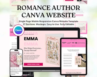 Author Website Canva Author Website Template Romance Author Book Launch Landing Page Writer Book Promotion Book Marketing Author Brand EMMA