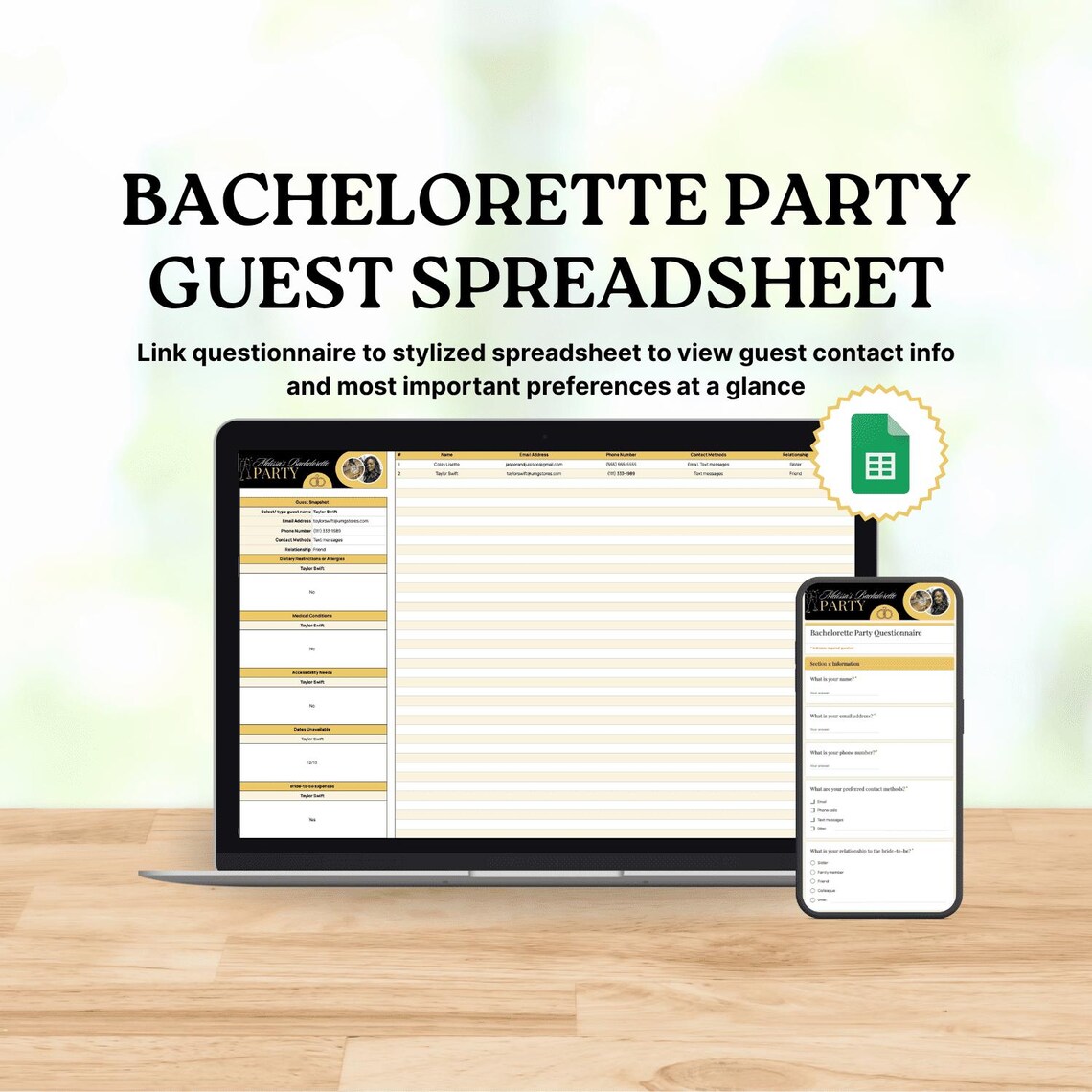 Google Forms Bachelorette Party Questionnaire Google Forms Template
