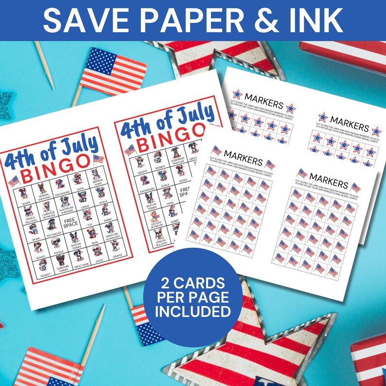 Fourth of July Bingo Cards Printable Game, 30 July 4th Bingo, Red White ...