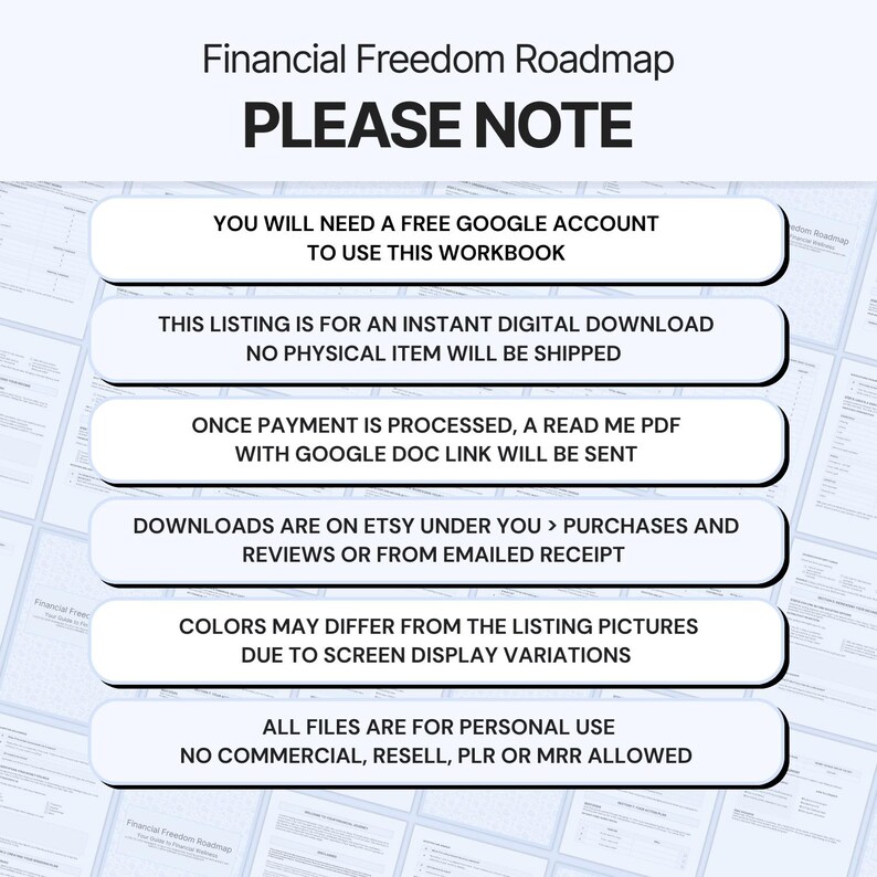 Financial Freedom Roadmap Google Docs Money Workbook Financial Planner ...