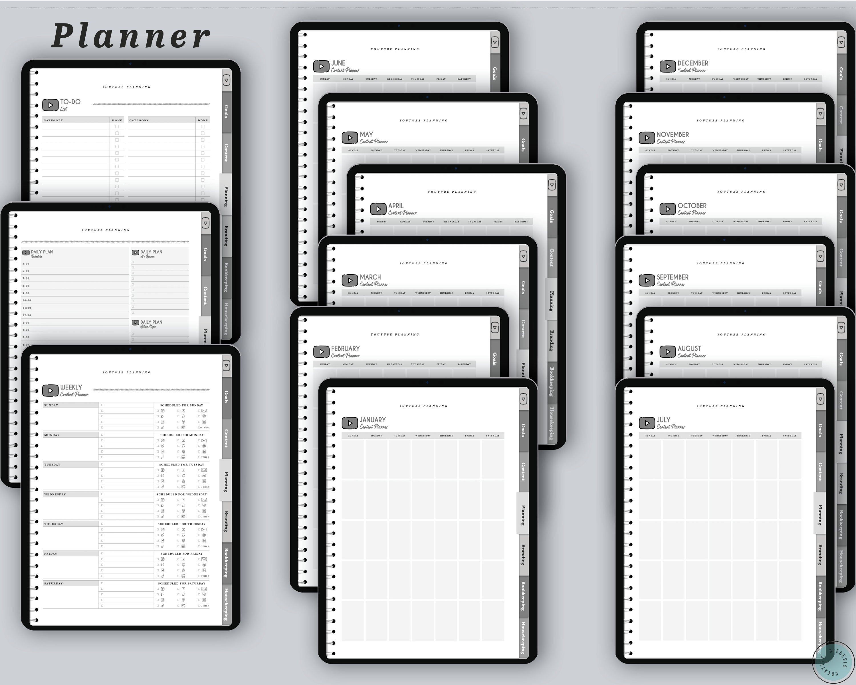 Youtube Digital Planner and Workbook Kit | B&W Video and Content ...
