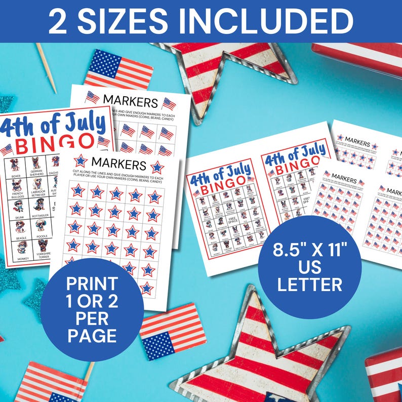 Fourth of July Bingo Cards Printable Game, 30 July 4th Bingo, Red White ...