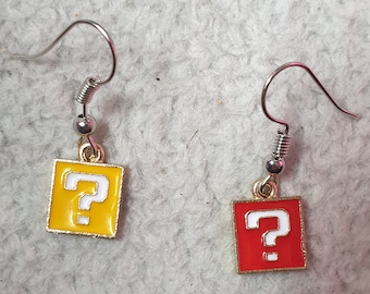 Super Mario Bros Question Block Drop Earrings Video Game