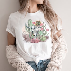 Boho Cow Skull Shirt, western tee, Western Graphic Tee, Cowgirl Shirt, Southwest Shirt, Boho Floral Skull Tee, Wild West shirt, desert shirt
