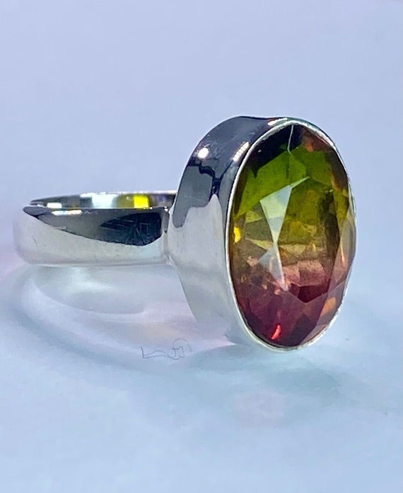 Natural Watermelon Tourmaline Ring 925 Sterling Silver Ring