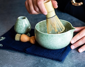 Matcha Tea Starter Set XL, Japanese Matcha Bowl & Bamboo Whisk, Zen Tea Ceremony Kit, Minimalist Tea Accessories, Gifts for her