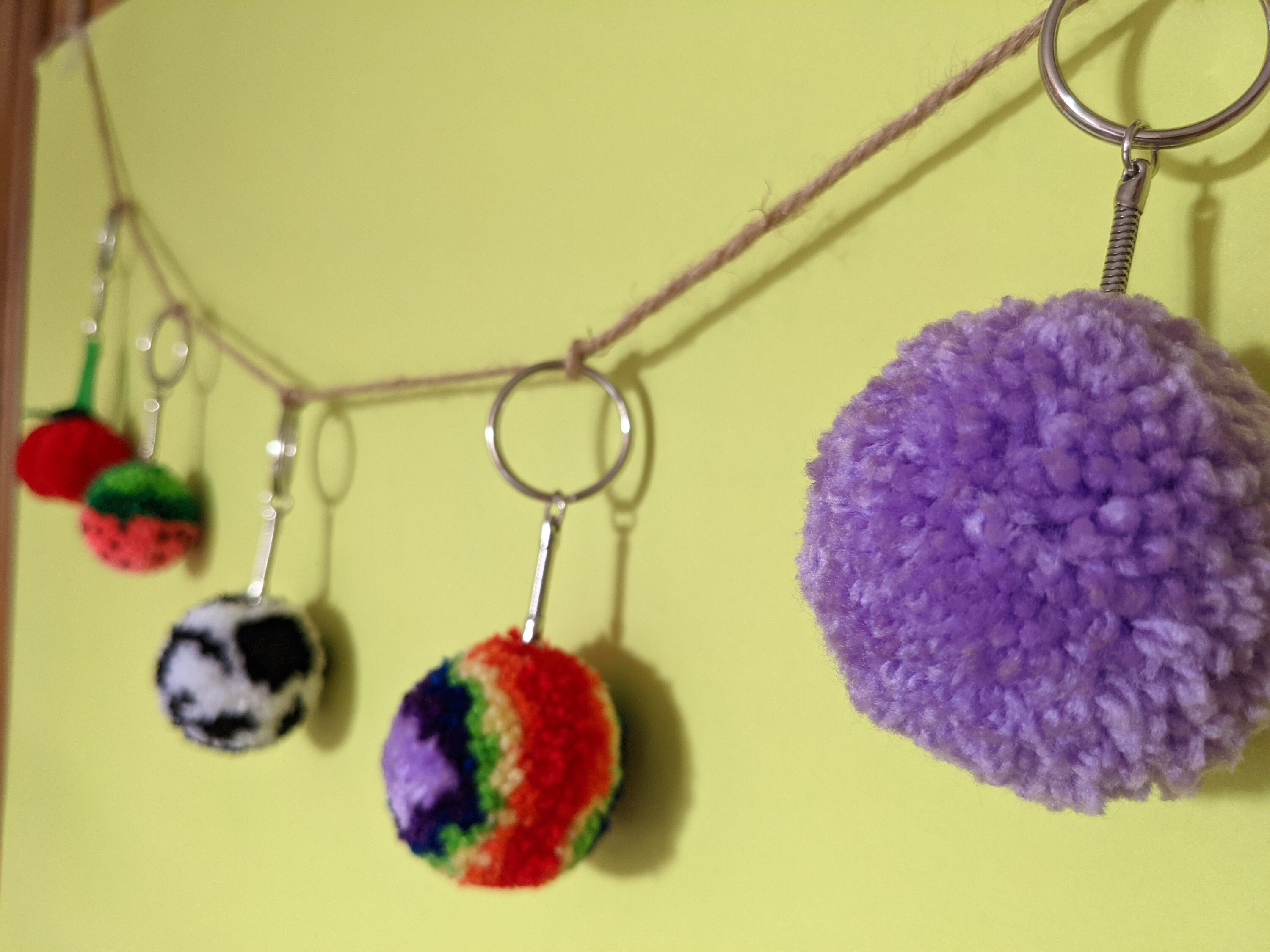 Rainbow Pom Pom Keyring Etsy