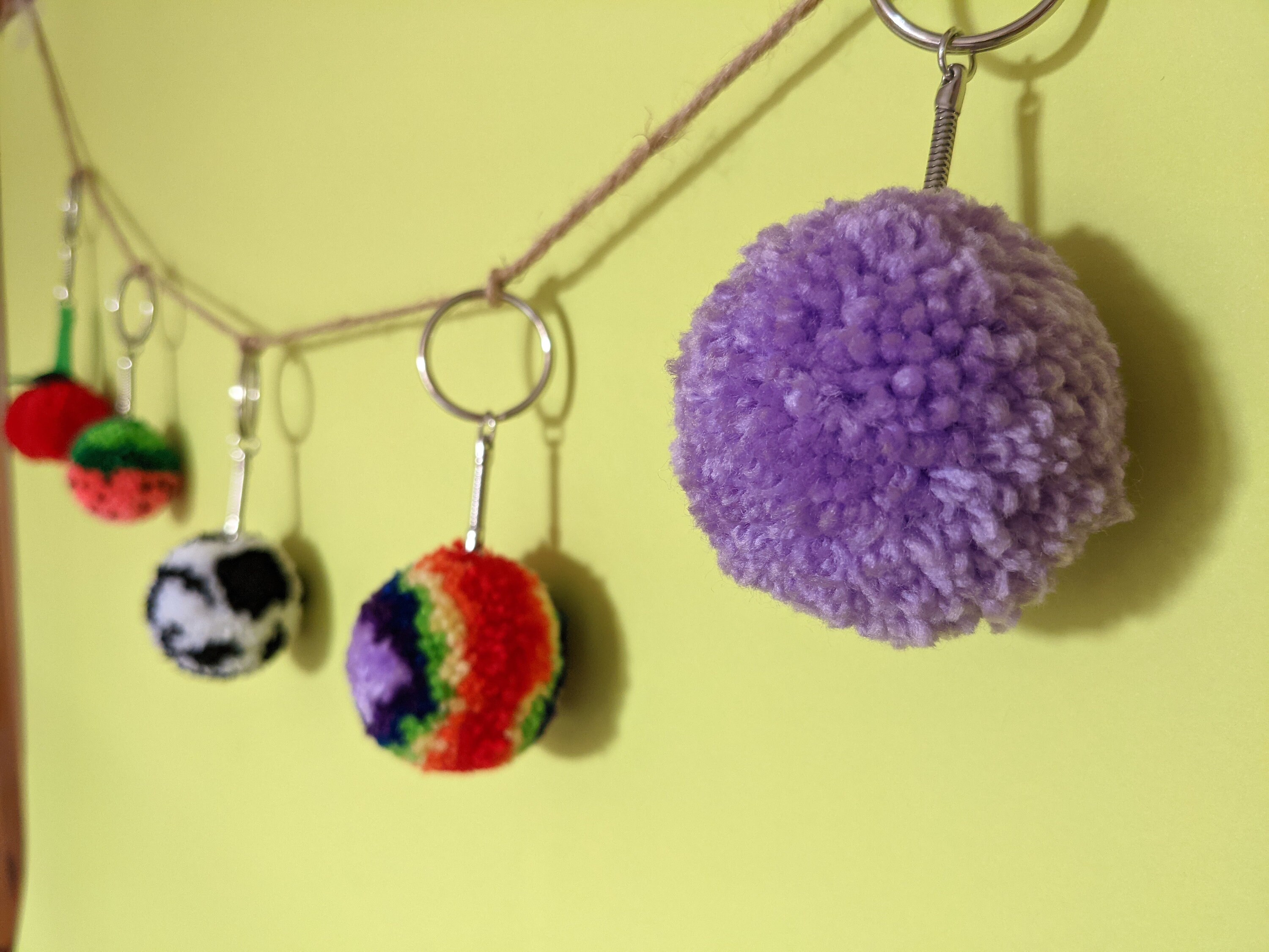Large Purple Pom Pom Keyring Etsy