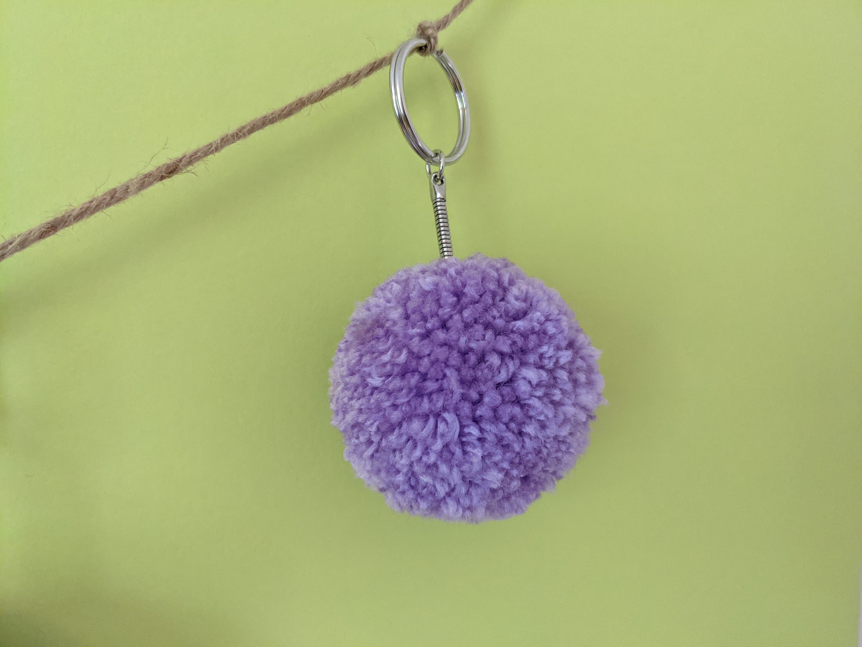 Large Purple Pom Pom Keyring Etsy