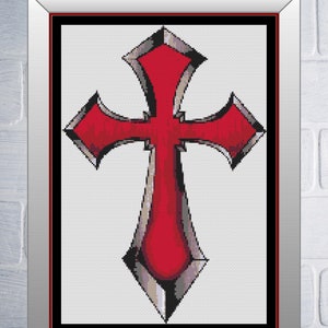 Templar Cross Drawing Cross Stitch Pattern, Red, Black