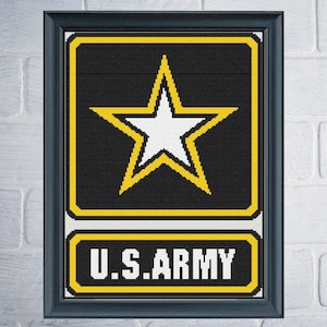 US Army Logo Cross Stitch Pattern, Star, Black, Gold