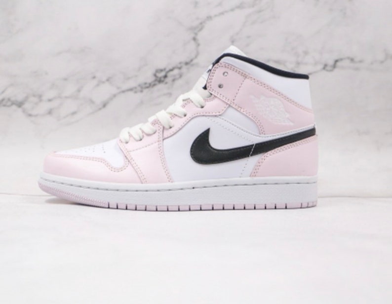 Jordan 1 Mid Barely Rose Customs box Womens sizing Etsy