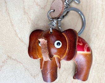 Handmade Elephant Lover Gift, Genuine Leather Elephant Car Keychain, Elephant Bag Charm Keychain, Lucky Charm Keychain, Cute Charm Keychain