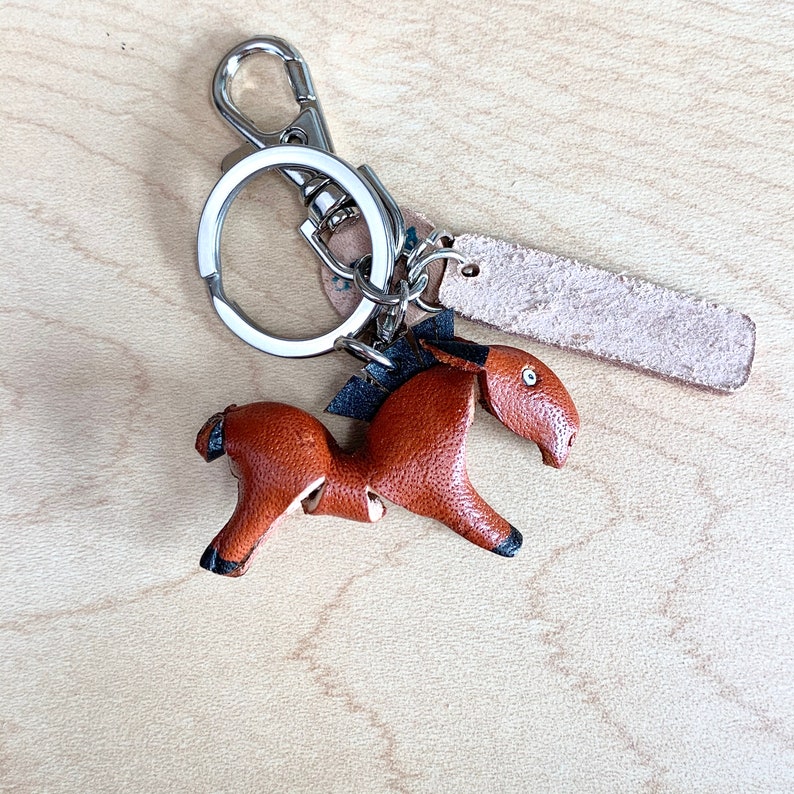 Horse Keychain, Cute Leather Horse Keychain, Horse Showing Gift, Leather Bag Charm, Handmade Genuine Leather Bag Keychain, Birthday Gift Brown