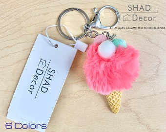 Fluffy Ice Cream Keychain, Ice Cream Keychain, Ice Cream Bag Charm, Ice Cream Car Charm, Ice Cream Key Ring, Birthday Gift, Christmas Gift