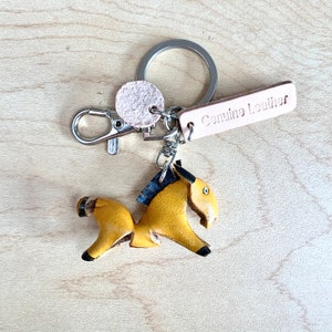 Pony Car Keychain, Birthday Gift Present, School Bag Charm, New Car Gift, Horse Themed Keychain, Handmade Genuine Leather Horse Keychain Yellow