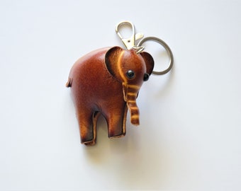 Lucky Elephant Car Charm Keychain, Cute Elephant Bag Charm Keychain, Handmade Elephant Lover Gift, Genuine Leather Elephant Charm Keychain