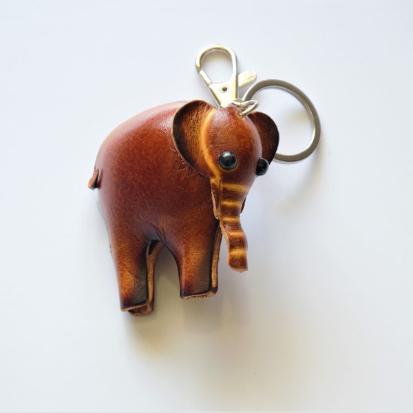 Lucky Elephant Car Charm Keychain, Cute Elephant Bag Charm Keychain, Handmade Elephant Lover Gift, Genuine Leather Elephant Charm Keychain