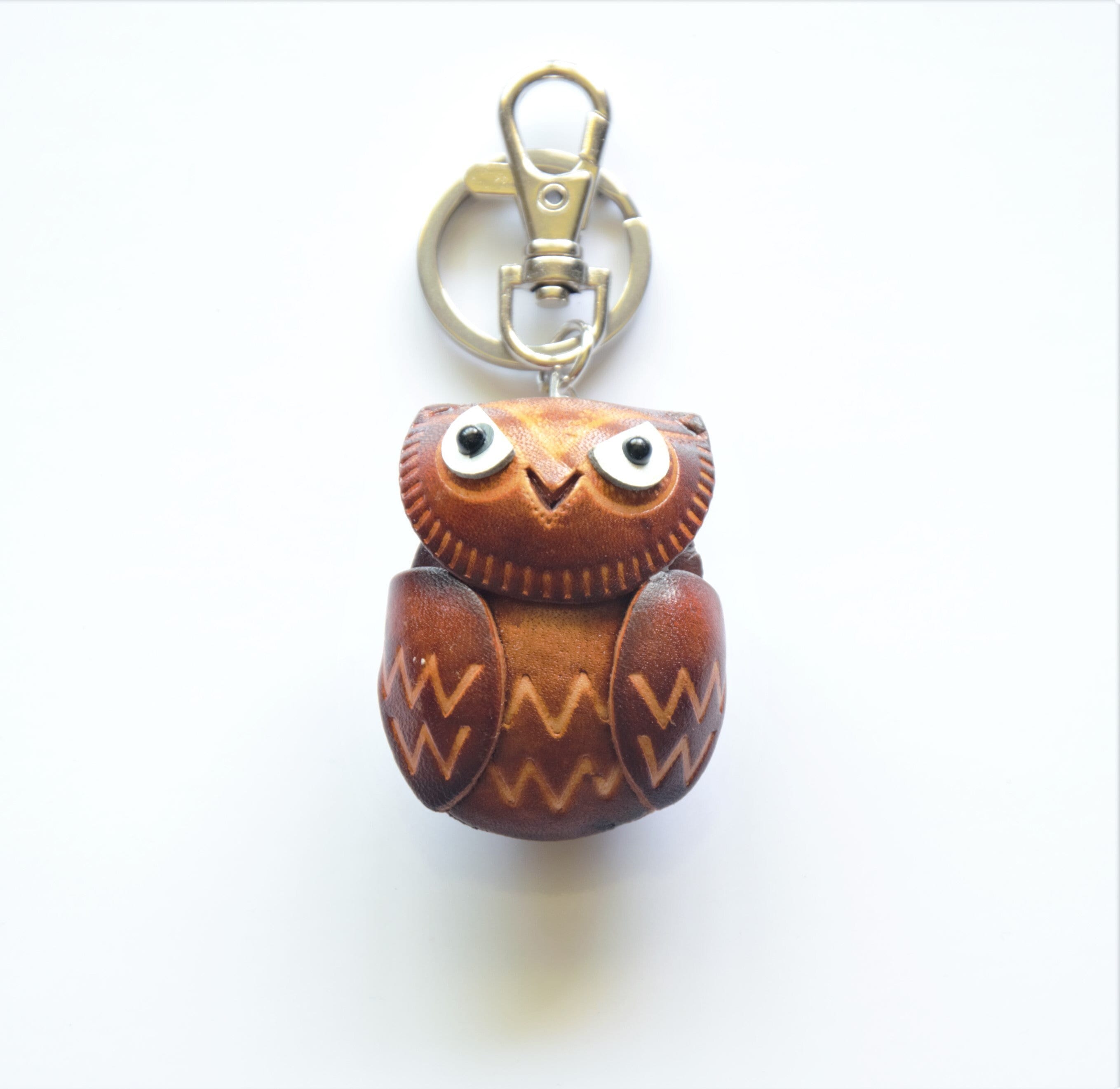 Olivia Owl Leather Charm with Keyring and Hook - Large