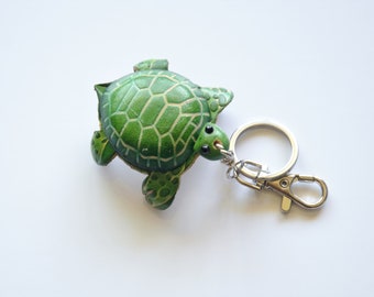 Leather Green Turtle Purse Charm Fob Chain Animal Gifts Clasp