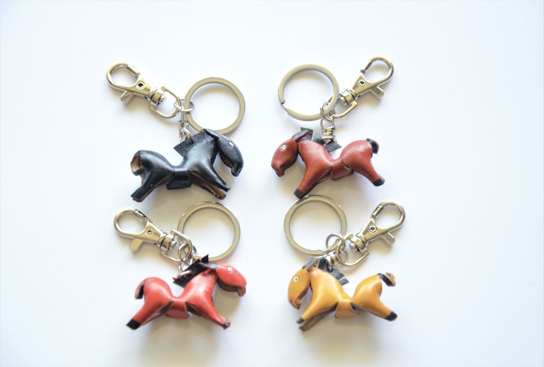 Pony Car Keychain, Birthday Gift Present, School Bag Charm, New Car Gift, Horse Themed Keychain, Handmade Genuine Leather Horse Keychain image 2