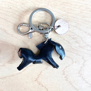 Pony Car Keychain, Birthday Gift Present, School Bag Charm, New Car Gift, Horse Themed Keychain, Handmade Genuine Leather Horse Keychain Black