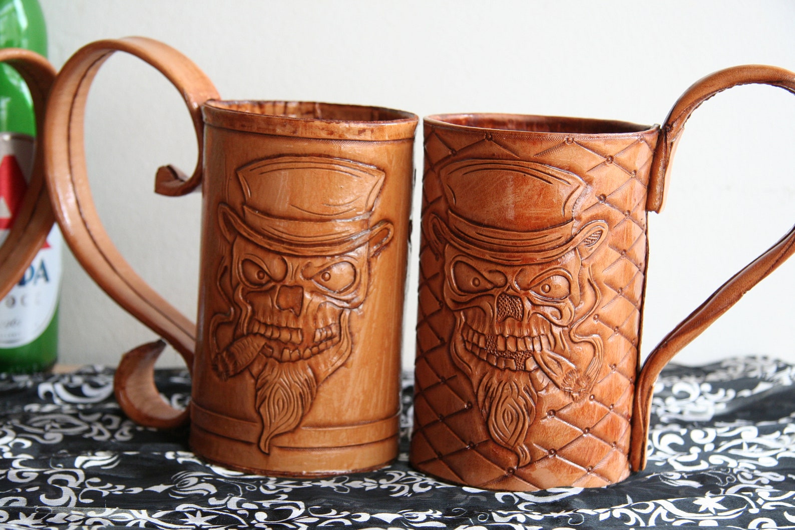 Set of Four Leather Mugs100 Handmade Leather Beer Glass Etsy