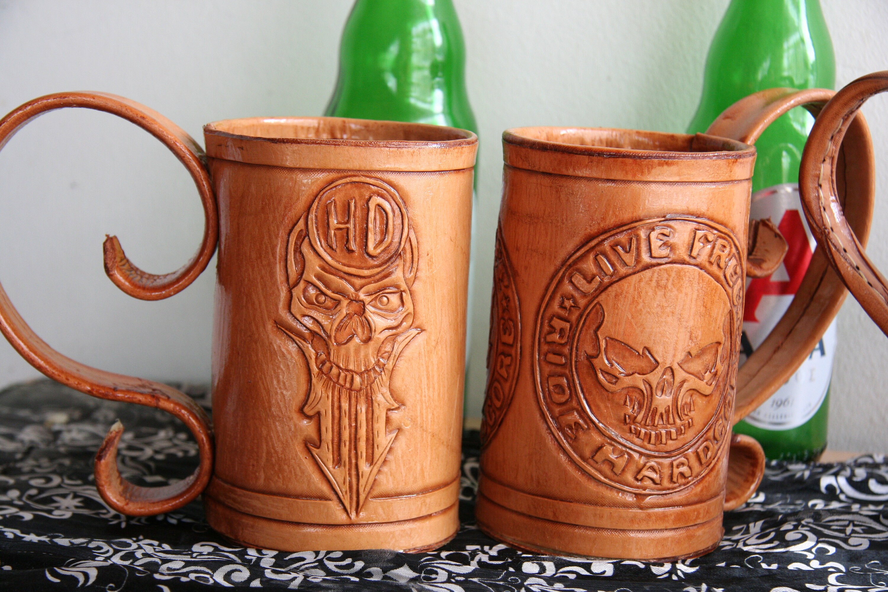 Set of Four Leather Mugs100 Handmade Leather Beer Glass Etsy