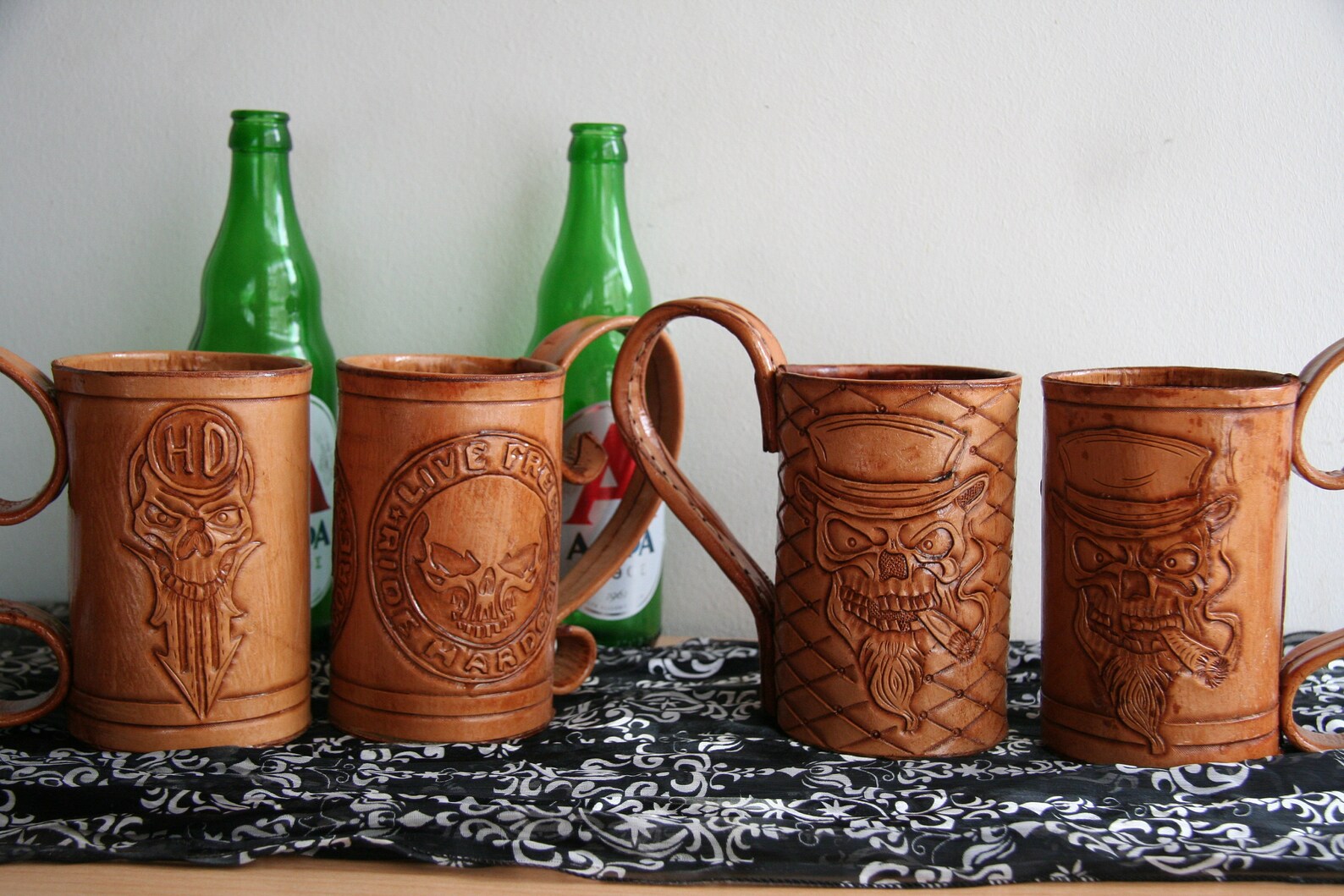 Set of Four Leather Mugs100 Handmade Leather Beer Glass Etsy