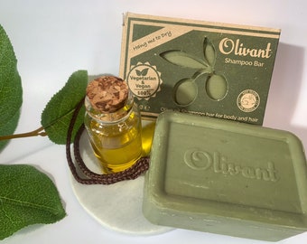 Olivant® Handmade Olive Oil Shampoo Bar Soap on Rope 160g (for Body & Hair)