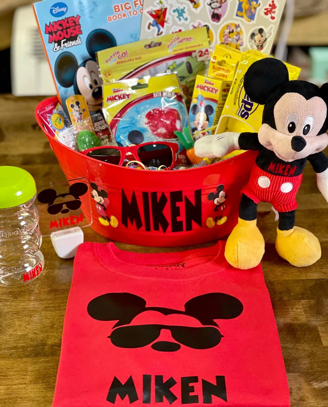 Personalized Mickey Mouse Kids Birthday Gift Basket Etsy
