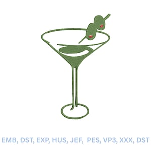 Dirty Martini Embroidery Design: Trendy Cocktail Embroidery  - DIGITAL FILE - 4 x SIZES