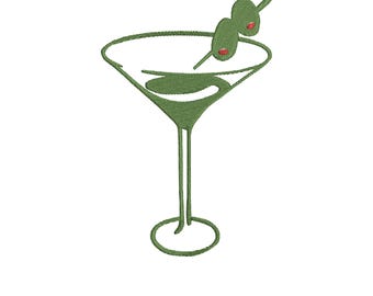 Dirty Martini Embroidery Design: Trendy Cocktail Embroidery  - DIGITAL FILE - 4 x SIZES