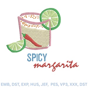 Spicy Margarita Embroidery Design: Trendy Cocktail Embroidery  - DIGITAL FILE - 3 x SIZES