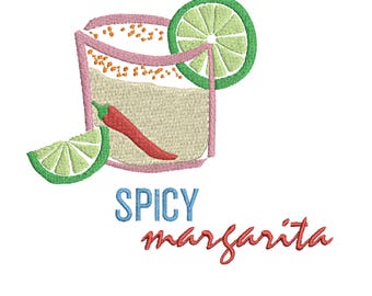 Spicy Margarita Embroidery Design: Trendy Cocktail Embroidery  - DIGITAL FILE - 3 x SIZES