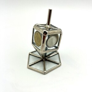 Clear Glass Dreidel With Israel Coins Embossed on it | Glass Jewish Spinning Top | Dreidel with Base | Hanukkah Ornament | Hanukkah Gift