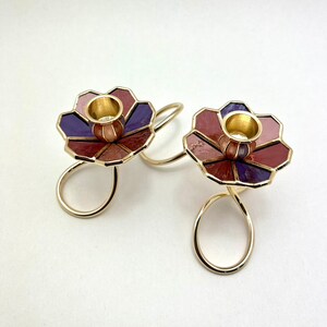 Art Nouveau Stained Glass Shabbat Candlestick Holder: Gold Plated Brass image 10