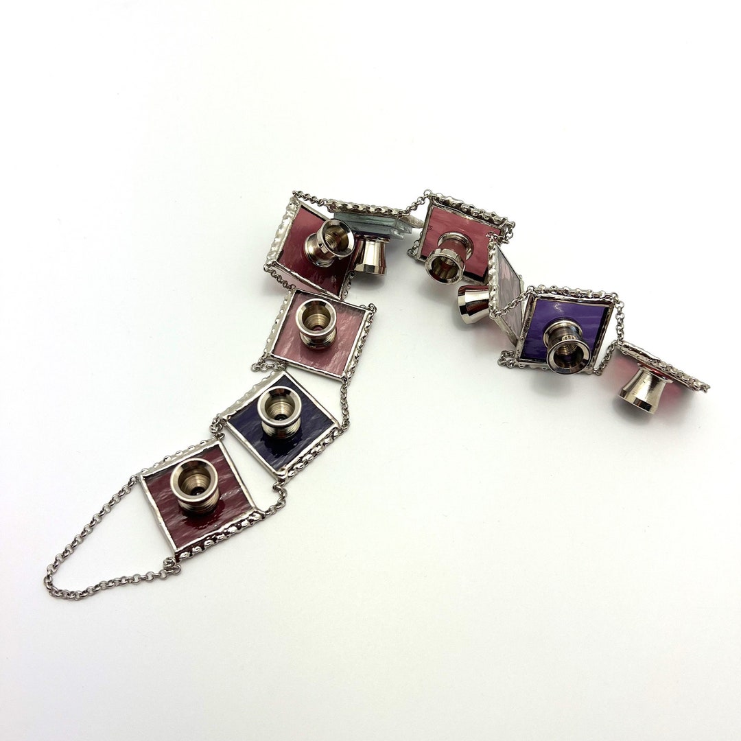 Modular Hanging Menorah Chain Stained Glass Hanging Menorah Glass Menorah in Shades of Pink and